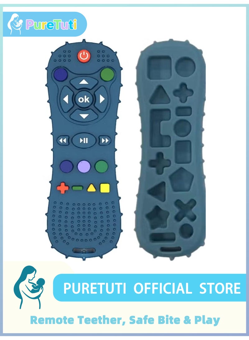 PureTuti Baby Teether Toy Blue TV Remote Control Shape Chew Toy for Infants Newborns 0-24 Months Teething Relief Baby Toy for Everyday Use and Gift - Image 1