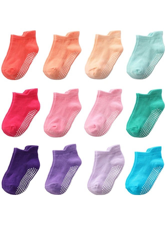 Aroveea Non Slip Grip Ankle Baby Socks 12 Pack for Toddler Boys and Girls Kids,Infant Cute Cotton Baby Socks, Rainbow1, 1-3 Years - Image 1