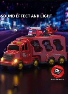 Garlo Toddler Carrier Truck Transport Vehicles Toys - 5 in 1 Toys for 3 4 5 6 7 Year Old Boys, Kids Toy Cars for Toddlers 1-3, Friction Power Set for Kids 3-9, Christmas for 3+ (5 in 1 Fire Truck)  - Image 4