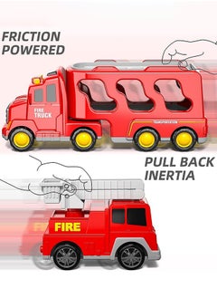 Garlo Toddler Carrier Truck Transport Vehicles Toys - 5 in 1 Toys for 3 4 5 6 7 Year Old Boys, Kids Toy Cars for Toddlers 1-3, Friction Power Set for Kids 3-9, Christmas for 3+ (5 in 1 Fire Truck)  - Image 3