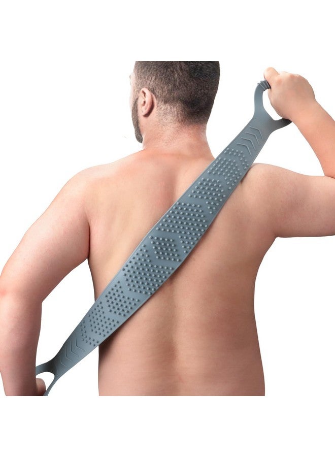 FReatech Silicone Back Scrubber For Shower Men, Dual-Sided Back Exfoliator Washer Scrub Strap - 100% Back Coverage To Clean, Exfoliate And Massage, Hygienic, Durable And Easy To Clean, Grey - 36 Inch - Image 1