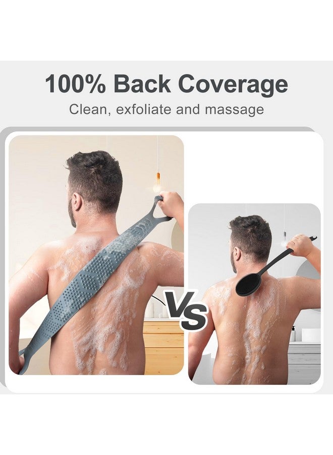 FReatech Silicone Back Scrubber For Shower Men, Dual-Sided Back Exfoliator Washer Scrub Strap - 100% Back Coverage To Clean, Exfoliate And Massage, Hygienic, Durable And Easy To Clean, Grey - 36 Inch - Image 2
