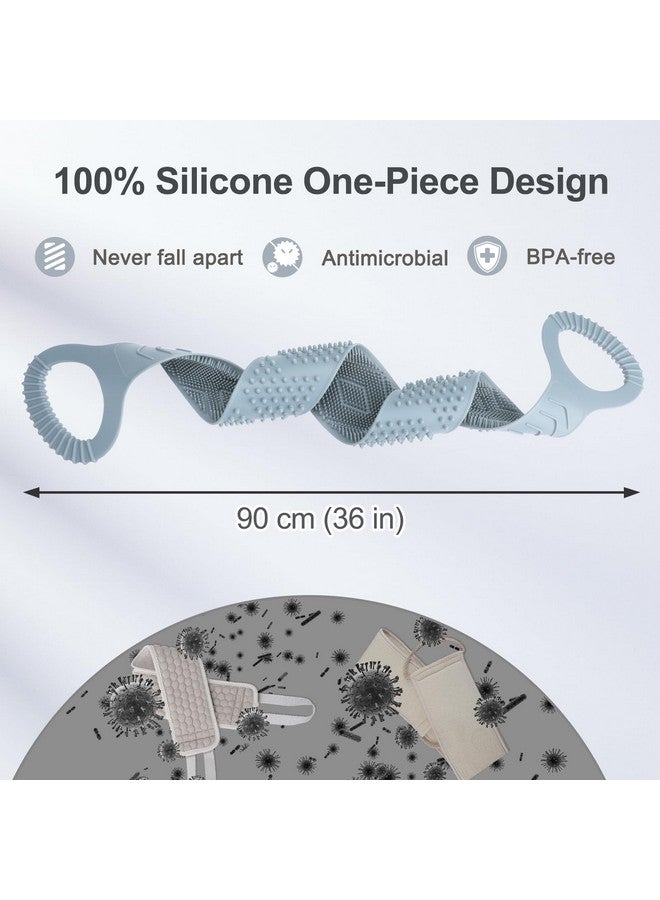 FReatech Silicone Back Scrubber For Shower Men, Dual-Sided Back Exfoliator Washer Scrub Strap - 100% Back Coverage To Clean, Exfoliate And Massage, Hygienic, Durable And Easy To Clean, Grey - 36 Inch - Image 3