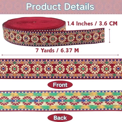PEARLY JUN 7 Yards Siam Jacquard Ribbon Trim for Wewing Embroidered Ribbon Fabric Trim for Decorative Curtain DIY Sewing Crafting Embellishments Clothing Home Decor Gift Wrapping - Image 4