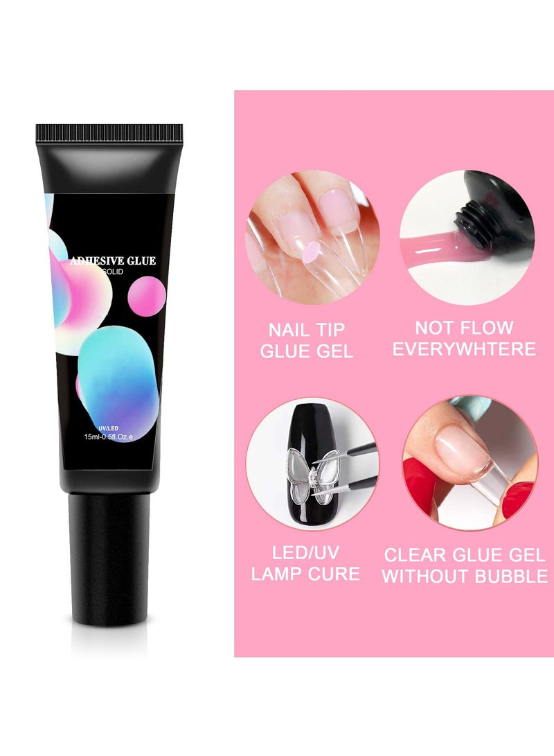 SOLARAE 2 PCS DIY Nail Glue Long Lasting Nail Art Gel - Paint Solid Patch Glue Rhinestone Solid Nail Glue Gel Glue for Pressing Nails for Nail Easy DIY at Home 15 ml - Image 3