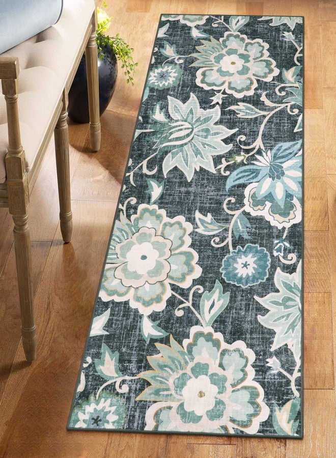 Beeiva Floral Rug Runners for Hallways, 2x5 Blue Kitchen Runner Rug Washable, Modern Plant Non-Shedding Bathroom Front Door Rug Non-Slip Hallway Runner Rug for Entryway Bedroom Kitchen - Image 5