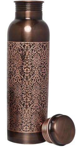 AMARY Antique Engraved Pure Copper Bottle Seamless Leakproof BPAFree Ayurvedic Health Benefits Ideal for Travel Office Gym Yoga Home 1L - Image 5
