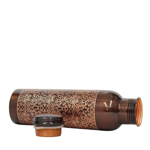 AMARY Antique Engraved Pure Copper Bottle Seamless Leakproof BPAFree Ayurvedic Health Benefits Ideal for Travel Office Gym Yoga Home 1L - Image 3