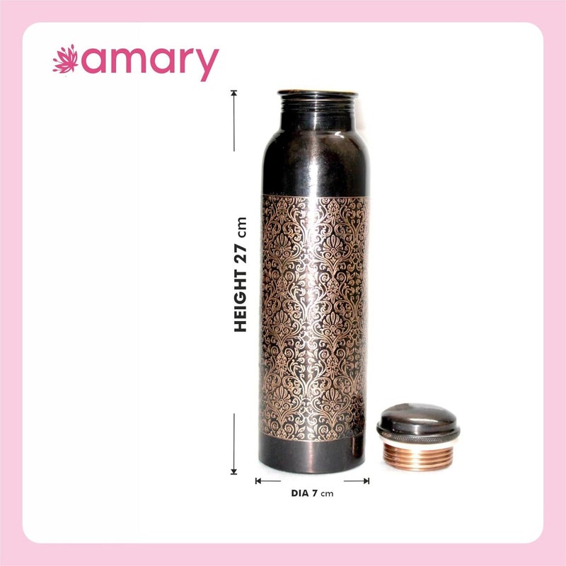 AMARY Antique Engraved Pure Copper Bottle Seamless Leakproof BPAFree Ayurvedic Health Benefits Ideal for Travel Office Gym Yoga Home 1L - Image 2
