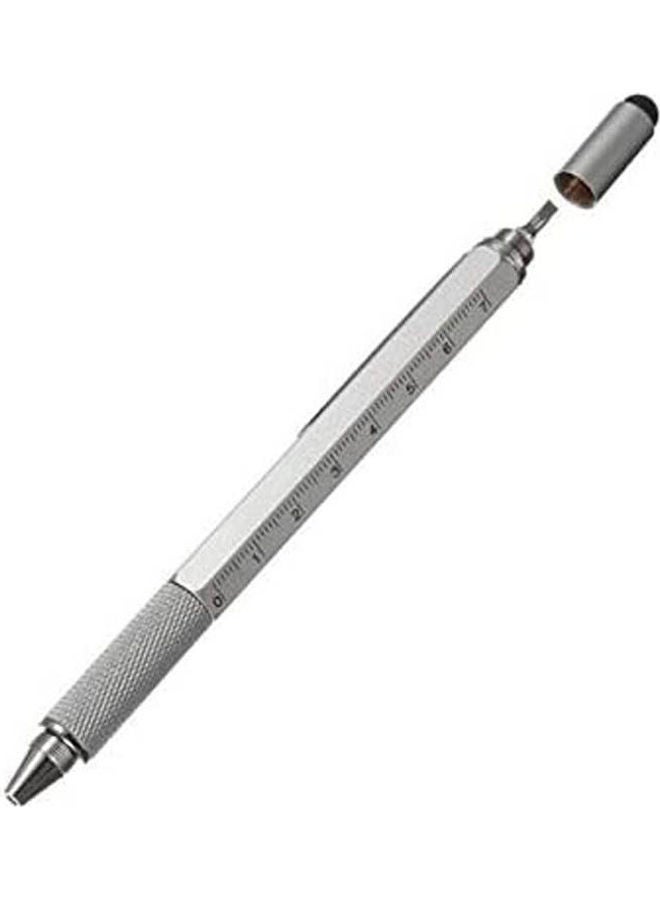 NIBEMINENT 6 In 1 Metal Multi-Purpose Engineer Smart Pen With Touch Screen Stylus Scale Ruler Spirit Leveler Screwdriver And Ball Silver - Image 1