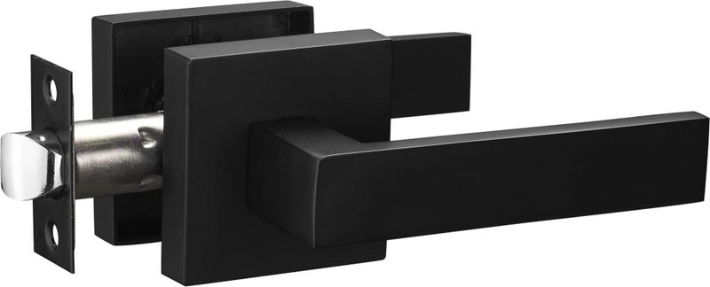 Berlin Modisch Contemporary Square Passage Lever Door Handle Non-Locking Lever Set [for Hallway or Closet Doors] Reversible for Right & Left Sided Doors Heavy Duty - Iron Black Finish - Image 1