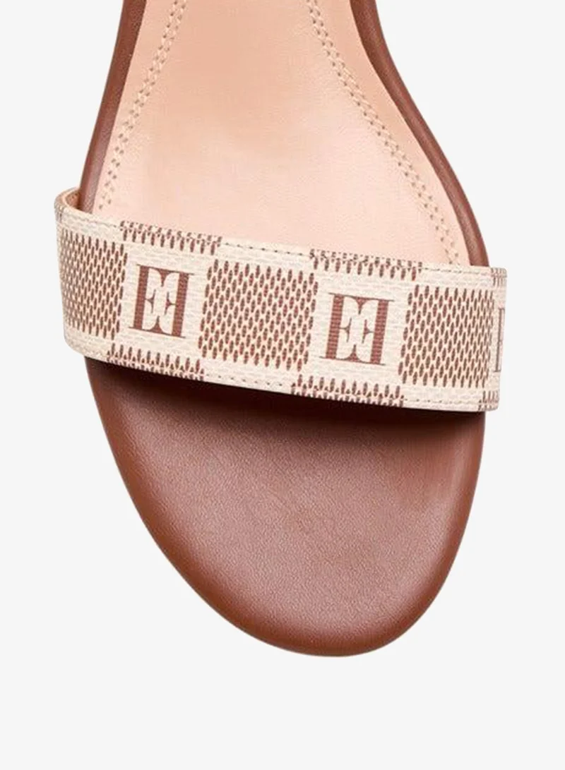 ELLE  Women's Damier Logo Detail Block Heel Sandals with Buckle Closure for Women | Best Price UAE