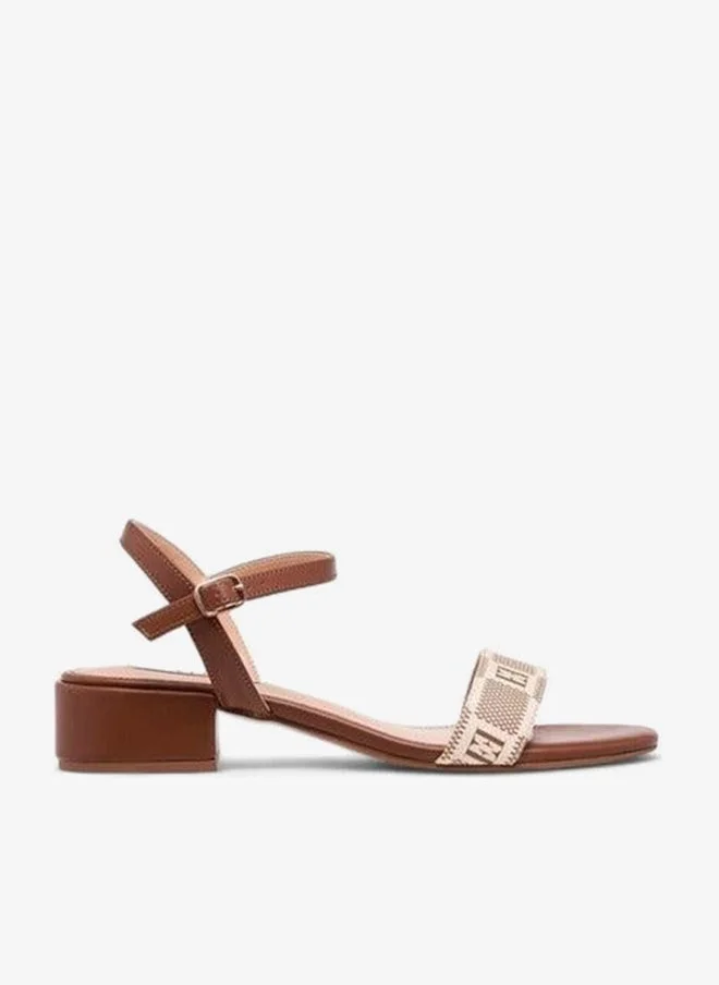 ELLE  Women's Damier Logo Detail Block Heel Sandals with Buckle Closure for Women | Best Price UAE