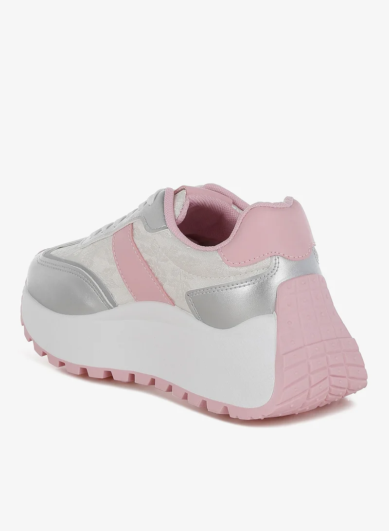 London Rag Silver and Pink Print Embroidery Detail Metallic Sneakers in Silver and Pink for Women | Best Price UAE