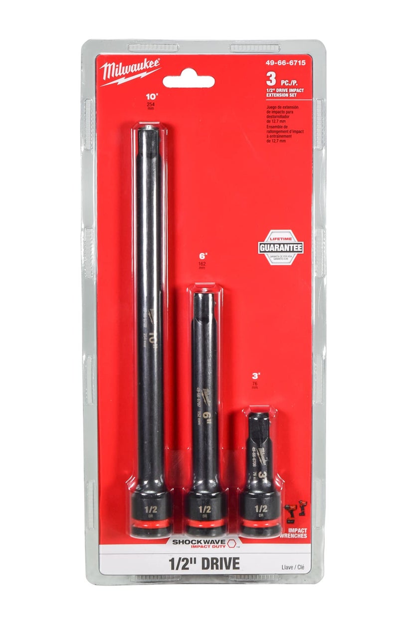 Milwaukee Electric 3PC Shockwave IMP Duty 12DR Extension Set - Image 2