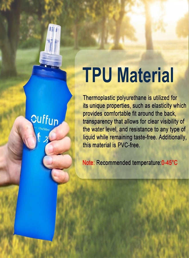 Ouffun 2 Pack Soft Water Bottle, 17oz/500ml Soft Flask for Hydration Pack, TPU Collapsible Running Water Bottle Reusable Handheld Flask for Hiking Cycling Climbing Traveling - Image 4