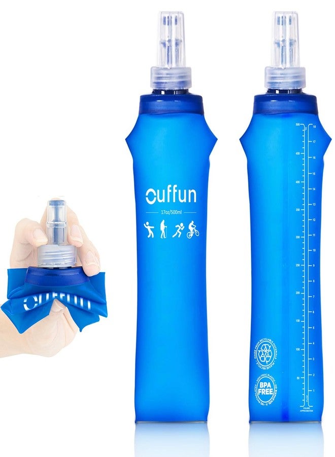 Ouffun 2 Pack Soft Water Bottle, 17oz/500ml Soft Flask for Hydration Pack, TPU Collapsible Running Water Bottle Reusable Handheld Flask for Hiking Cycling Climbing Traveling - Image 1