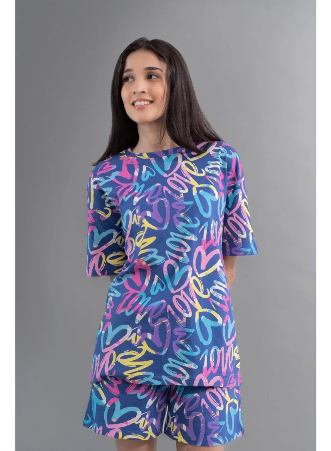 نسيسيرا Cozy Heart Cotton Blue Oversize Tee