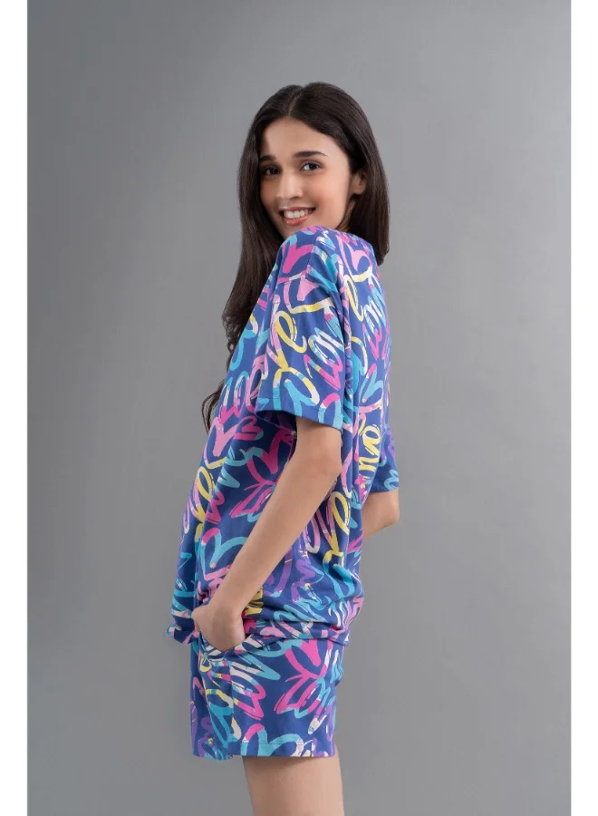 نسيسيرا Cozy Heart Cotton Blue Oversize Tee