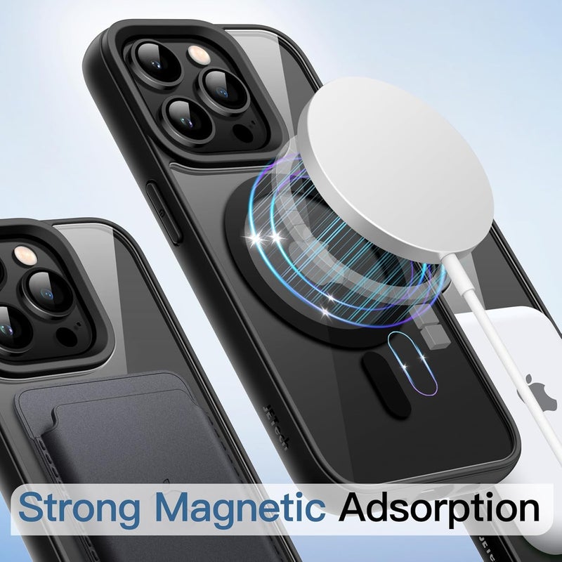 Jetech Magnetic Case for iPhone 13 Pro Max 6.7-Inch Compatible with MagSafe, Shockproof Phone Bumper Cover, Solid Color Matte TPU Frame, Anti-Scratch Clear Back (Black) - Image 4