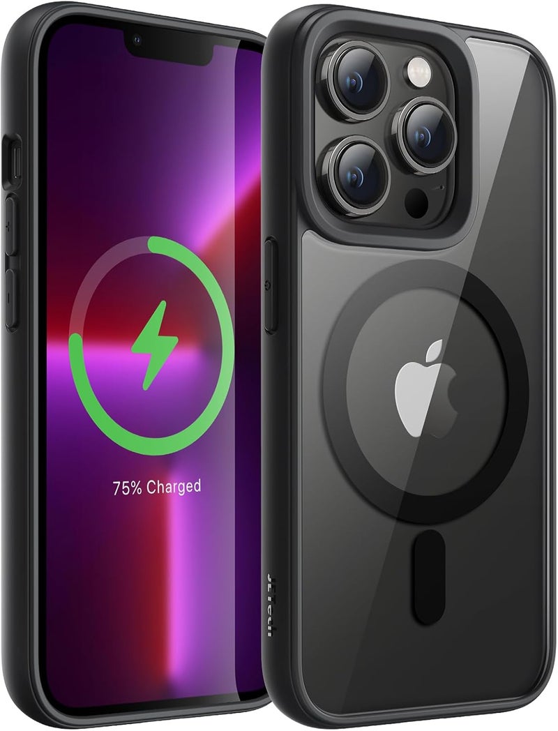 Jetech Magnetic Case for iPhone 13 Pro Max 6.7-Inch Compatible with MagSafe, Shockproof Phone Bumper Cover, Solid Color Matte TPU Frame, Anti-Scratch Clear Back (Black) - Image 1