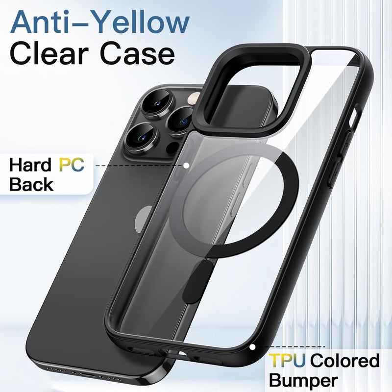 Jetech Magnetic Case for iPhone 13 Pro Max 6.7-Inch Compatible with MagSafe, Shockproof Phone Bumper Cover, Solid Color Matte TPU Frame, Anti-Scratch Clear Back (Black) - Image 3