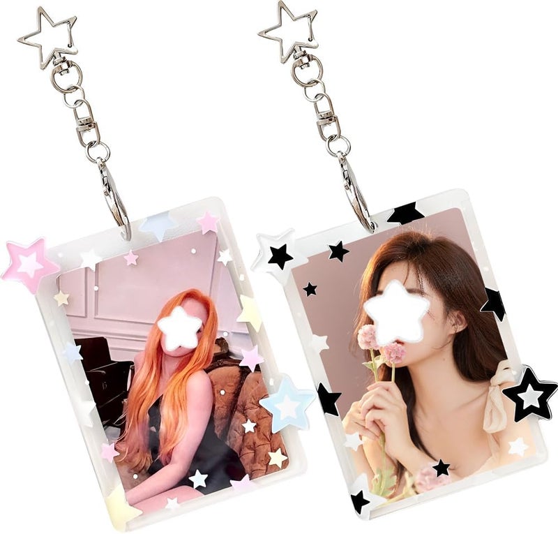 IPEWOEF 2Pcs Star Kpop Photocard Holder Keychain 3 Inch Photo Card Holder Photocard Keychain Acrylic Cute Photocard Holder Pc Holder Kpop Photocards Holder with Star Pendant for Idol Card Photo Album - Image 1