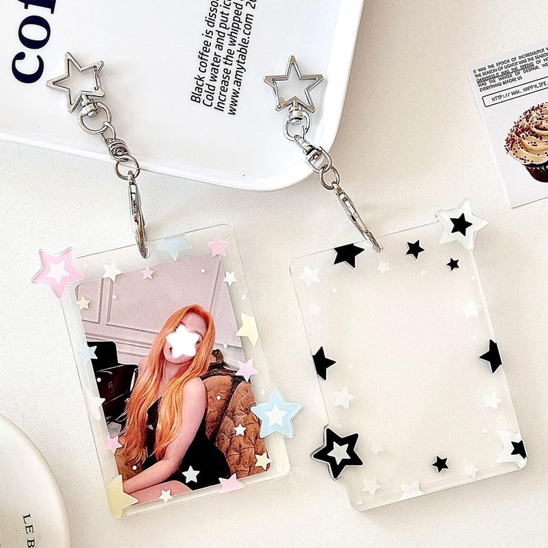 IPEWOEF 2Pcs Star Kpop Photocard Holder Keychain 3 Inch Photo Card Holder Photocard Keychain Acrylic Cute Photocard Holder Pc Holder Kpop Photocards Holder with Star Pendant for Idol Card Photo Album - Image 5