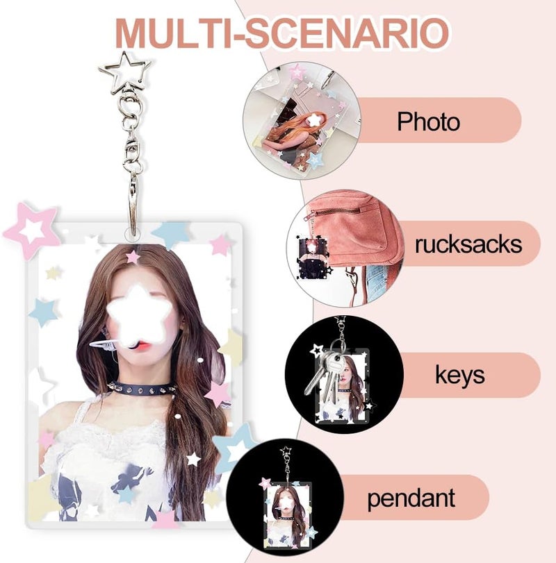 IPEWOEF 2Pcs Star Kpop Photocard Holder Keychain 3 Inch Photo Card Holder Photocard Keychain Acrylic Cute Photocard Holder Pc Holder Kpop Photocards Holder with Star Pendant for Idol Card Photo Album - Image 4
