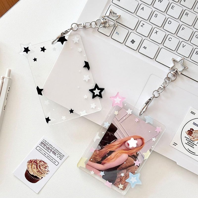 IPEWOEF 2Pcs Star Kpop Photocard Holder Keychain 3 Inch Photo Card Holder Photocard Keychain Acrylic Cute Photocard Holder Pc Holder Kpop Photocards Holder with Star Pendant for Idol Card Photo Album - Image 3