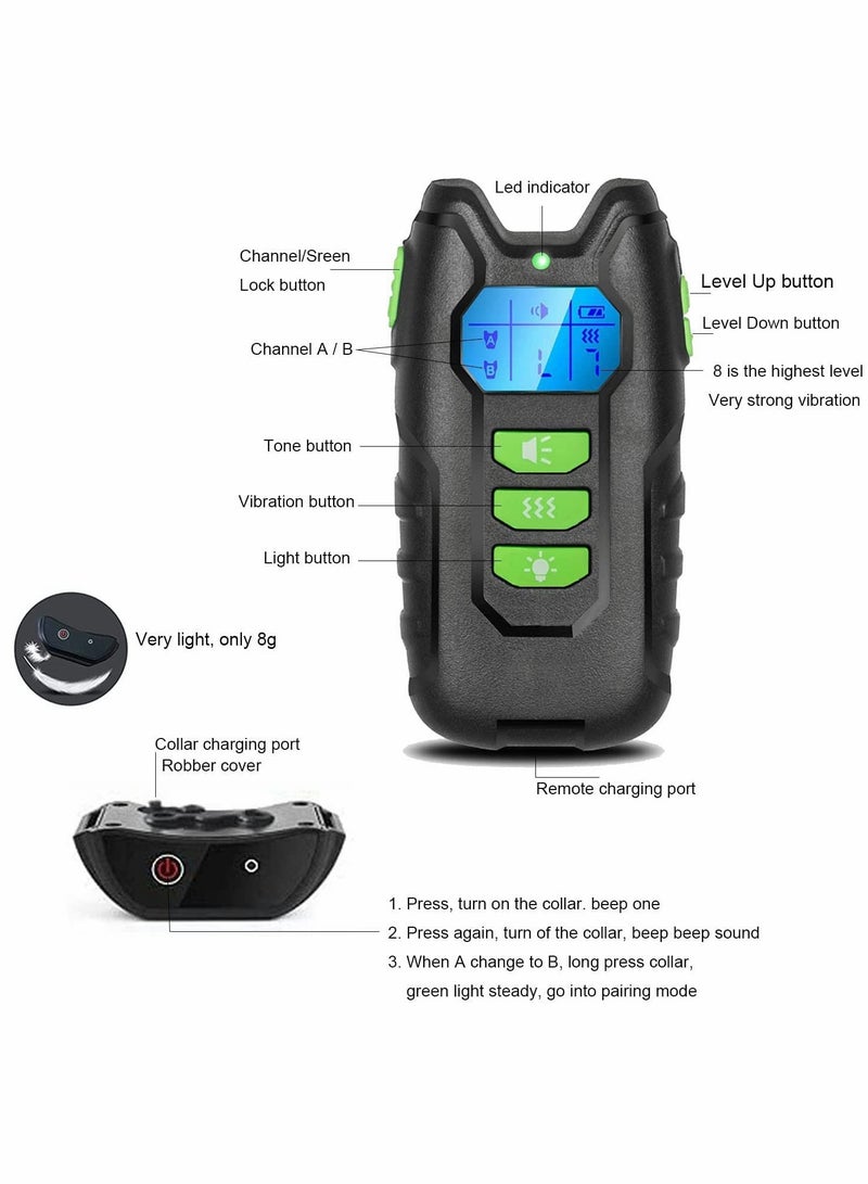 Excefore Dog Training Collar, Waterproof Dog Collar, Remote Control Dog Training Collar No Shock Rechargeable Training Collar with Strong Vibration Beep, 400 meters Remote Range Adjustable Vibration Levels - Image 3