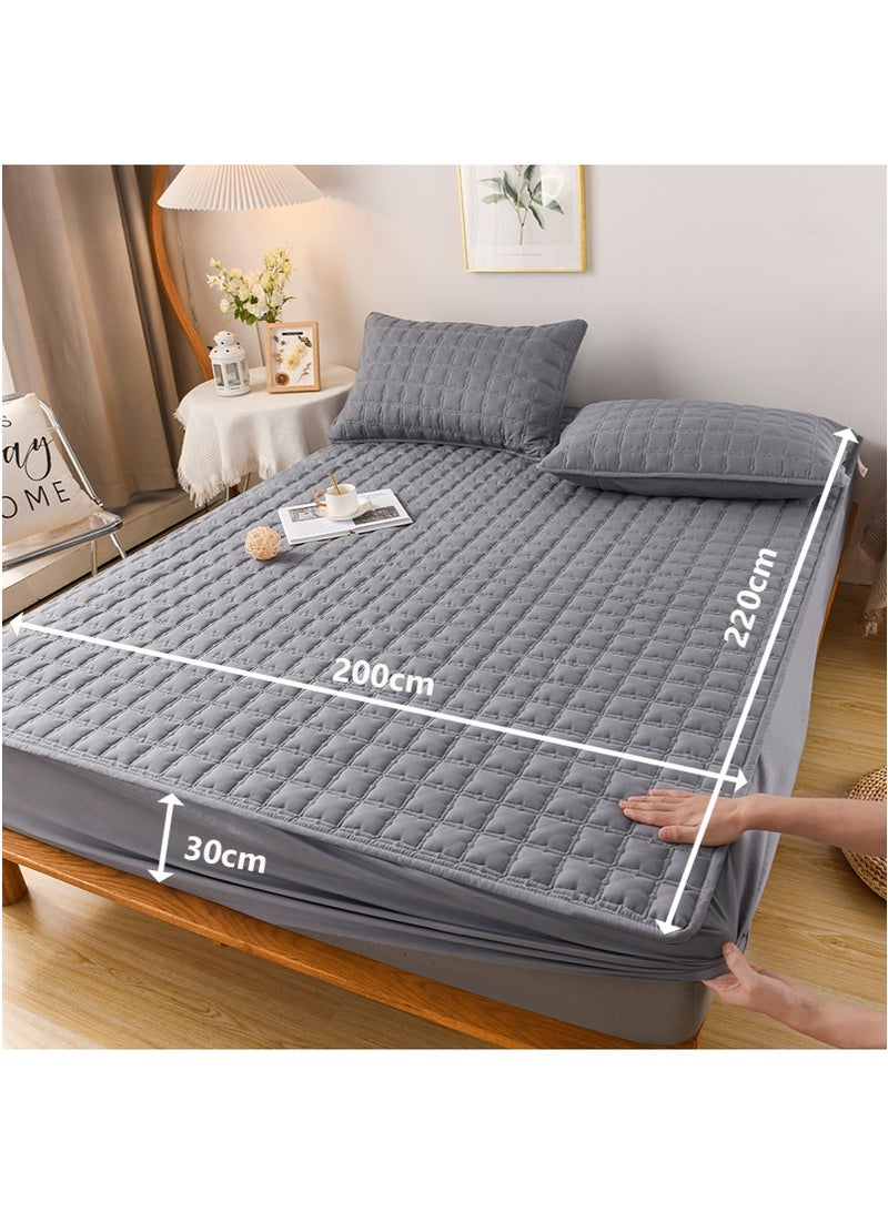 TAPIT 200x220cm Waterproof Mattress Protector, Thick Quilted Mattress Cover, Skin-Friendly Brushed Solid Color Non-Slip Bed Sheet, Suitable for Kids Adults Pets (Grey) - Image 3