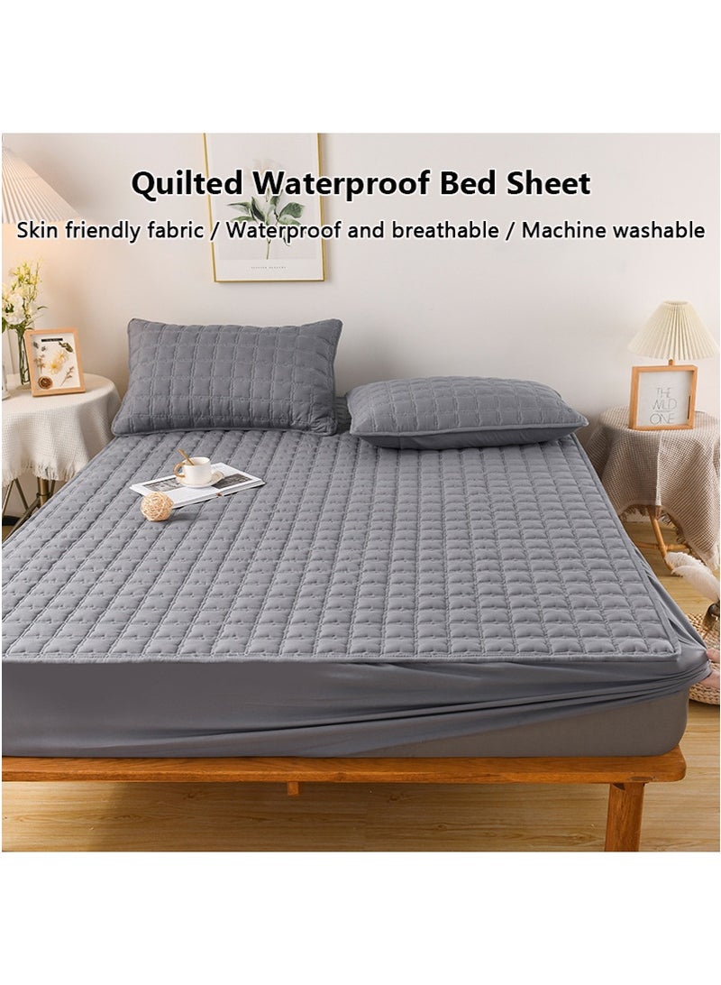 TAPIT 200x220cm Waterproof Mattress Protector, Thick Quilted Mattress Cover, Skin-Friendly Brushed Solid Color Non-Slip Bed Sheet, Suitable for Kids Adults Pets (Grey) - Image 2