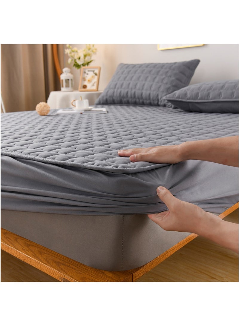 TAPIT 200x220cm Waterproof Mattress Protector, Thick Quilted Mattress Cover, Skin-Friendly Brushed Solid Color Non-Slip Bed Sheet, Suitable for Kids Adults Pets (Grey) - Image 1