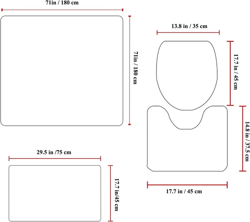 Frameless Betty Red Bathroom 4 Pieces Set Shower Curtain, Toilet Lid Cover and Bath Mat, Non-Slip Rugs, Durable and Waterproof, for Bathroom Decor Set, 72" x 72" - Image 2