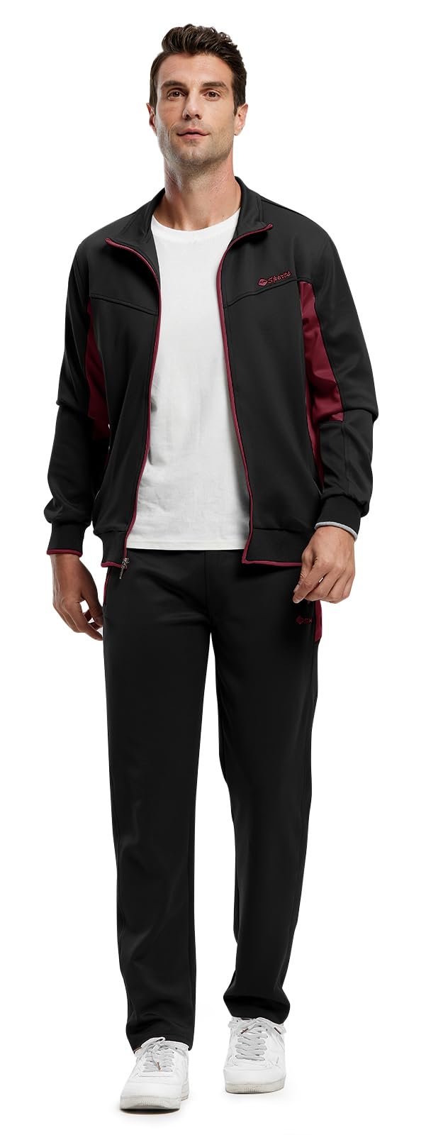 Rdruko Men's Tracksuit Athletic Full Zip Casual Sports Outfit Jogging Gym Sweatsuit(Black+Red,US M) - Image 3