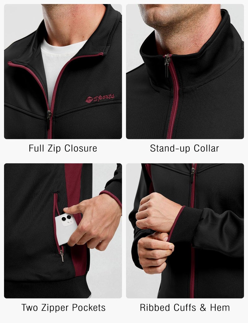 Rdruko Men's Tracksuit Athletic Full Zip Casual Sports Outfit Jogging Gym Sweatsuit(Black+Red,US M) - Image 4