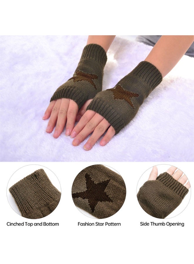 PAWSONIFY Fingerless Star Printed Knitted Gloves - Wrist Warmers Mittens Knitted Gloves for Women Men Typing - Image 3
