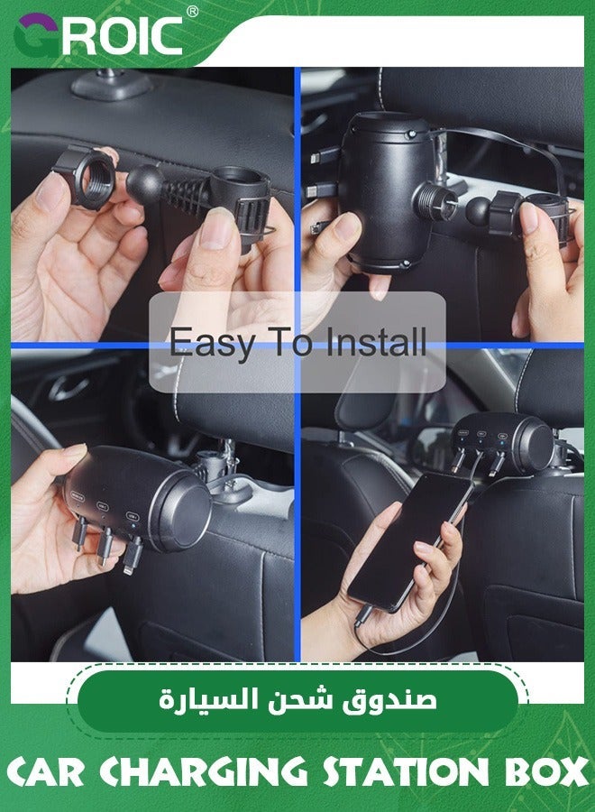 GROIC 3 in 1 Backseat Car Charging Station Box,Multi Box with USB Type C Lightner Retractable Cables,Fast Charge Multi Charger for iPhone/Samsung and Tablets - Image 4