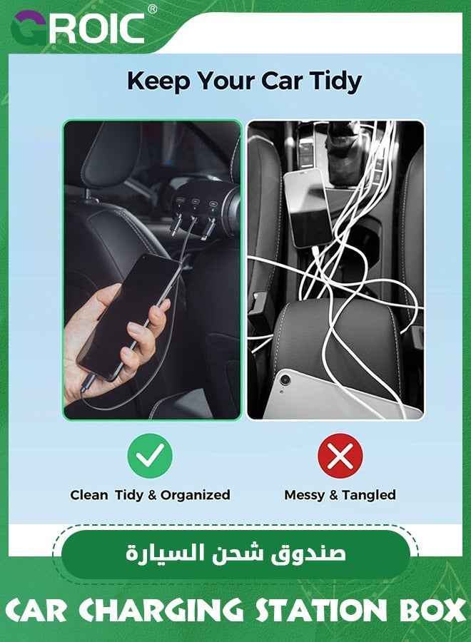 GROIC 3 in 1 Backseat Car Charging Station Box,Multi Box with USB Type C Lightner Retractable Cables,Fast Charge Multi Charger for iPhone/Samsung and Tablets - Image 5