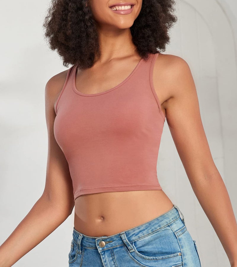 Joviren Cotton Workout Crop Tank Top for Women Racerback Yoga Tank Tops Athletic Sports Shirts Exercise Undershirts 4 Pack Black/White/Blue/Red S - Image 3