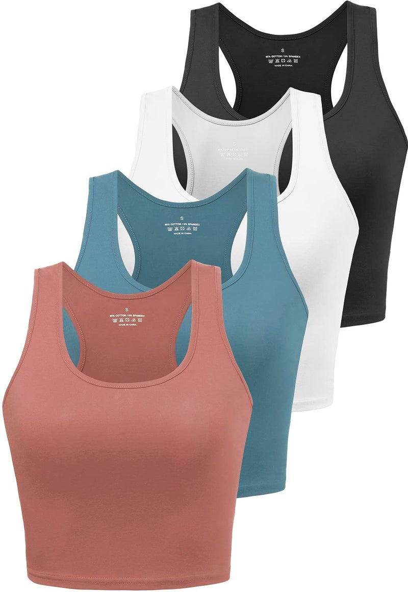 Joviren Cotton Workout Crop Tank Top for Women Racerback Yoga Tank Tops Athletic Sports Shirts Exercise Undershirts 4 Pack Black/White/Blue/Red S - Image 1