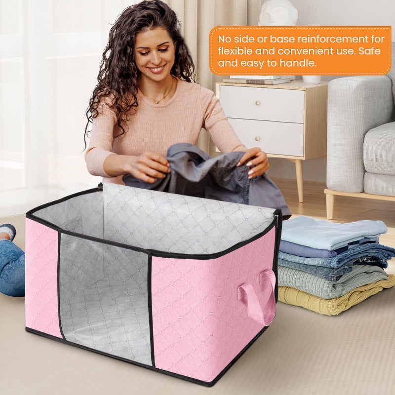 Fab totes 6 Pack Clothes Storage, Foldable Thick Fabric Blanket Storage Bags, Containers for Organizing Bedroom, Closet, Clothing, Comforter, Organization with Handle,Pink - Image 3