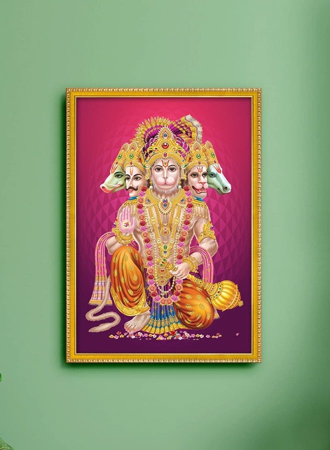 999STORE لوحة صور Panchmukhi Hanuman ji مع إطار صورة للمعبد/Mandir panch mukhi Hanuman إطار الصورة (MDF والألياف 11X8 بوصة) God005 - Image 1