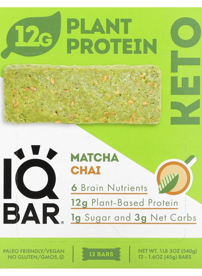 Plant Protein Bar Matcha Chai 12 Bars 1.6 oz (45 g) Each