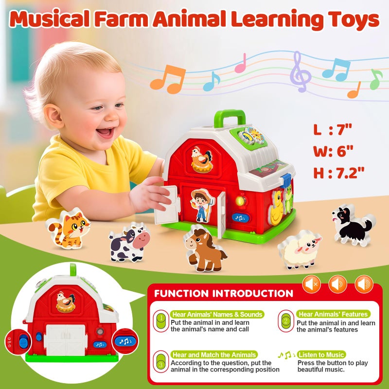 KIZZYEA Montessori Toys for 1 2 3 Year Old Boys Girls, Musical Barn Farm Animal set for Toddler, Shape Sorting Educational Toy for Baby 12-18 Month, Learning Fine Motor Skills, Christmas Birthday Easter Gifts - Image 5