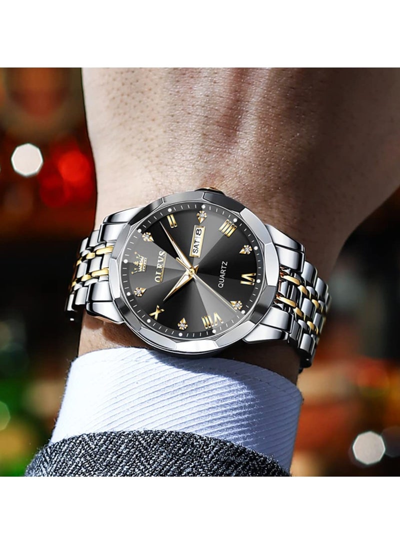 OLEVS Watch for Men Quartz Stainless Steel Waterproof Luminous Date Two Tone Luxury Wrist Watch - Image 4