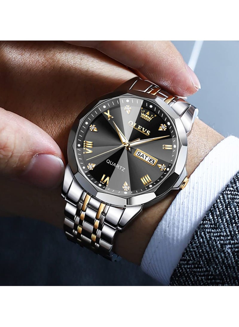OLEVS Watch for Men Quartz Stainless Steel Waterproof Luminous Date Two Tone Luxury Wrist Watch - Image 3