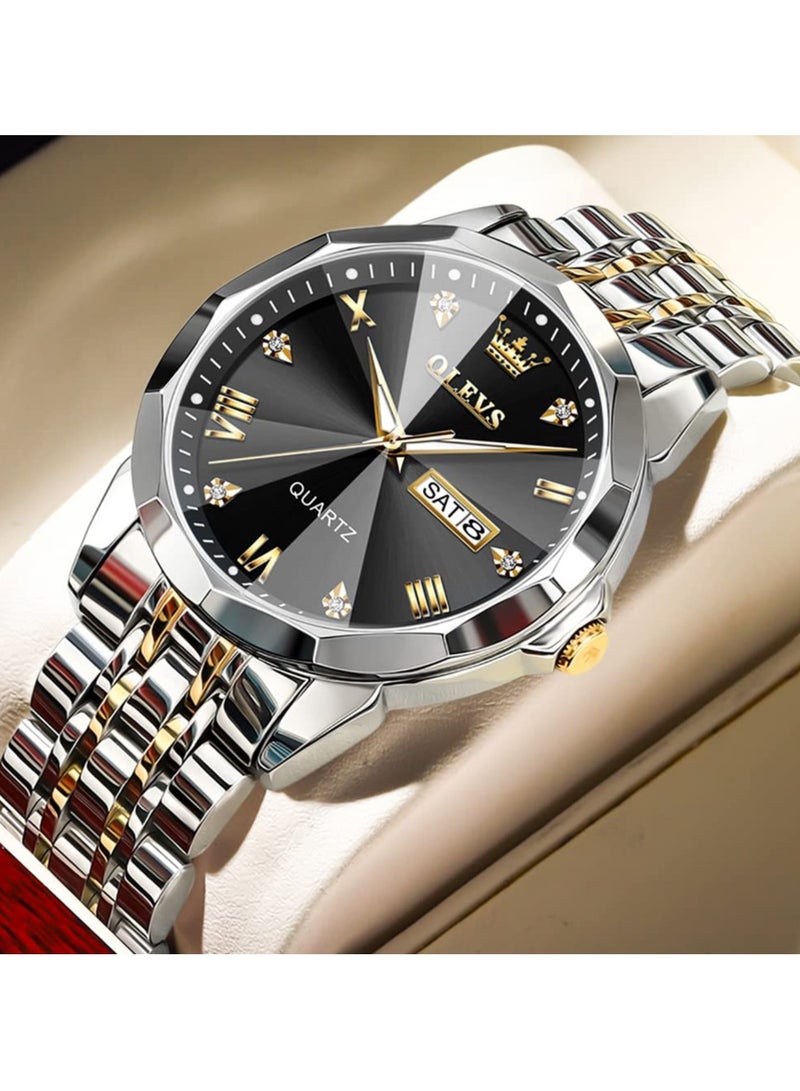 OLEVS Watch for Men Quartz Stainless Steel Waterproof Luminous Date Two Tone Luxury Wrist Watch - Image 5
