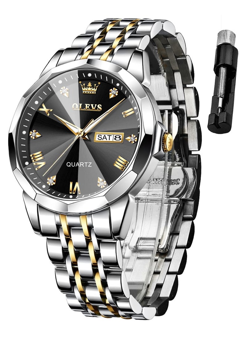 OLEVS Watch for Men Quartz Stainless Steel Waterproof Luminous Date Two Tone Luxury Wrist Watch - Image 1